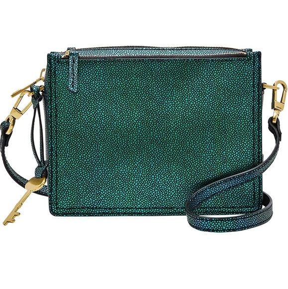 Fossil Campbell Leather Metal Green Messenger Bag - Picture 3 of 5